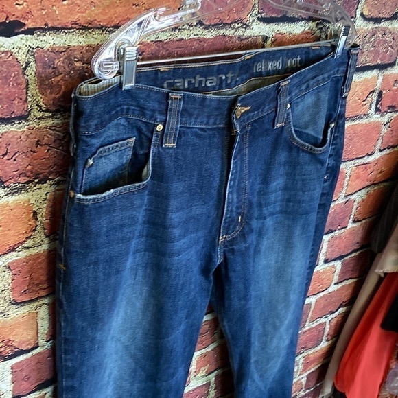 Carhartt Mens Dark Wash Relaxed Boot Cut Denim Jeans Size 38 by 34 - Picture 5 of 14